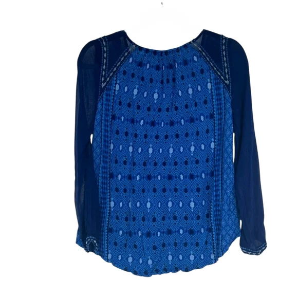 Lucky Brand Blue Embroidered Boho High Low Top Medium - Picture 3 of 7